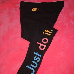 Nike Black Leggings with Multicolor 'Just Do It' Print